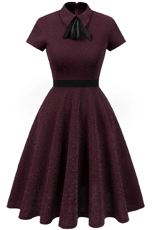 Burgundy 50s Vintage Dress with Sleeves