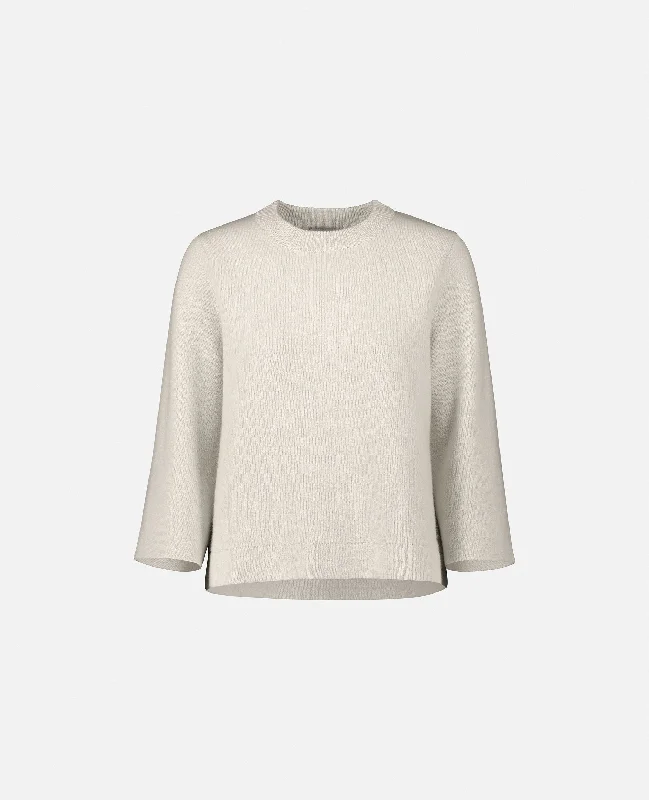 Rundhals Pullover aus Cashmere-Mischung in Weiß