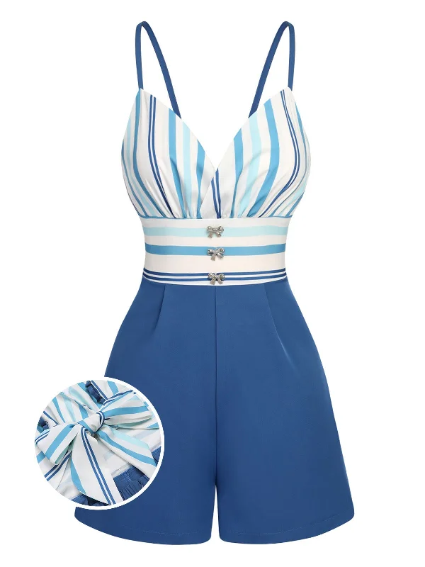 Blue 1950s Stripe Back Strap Romper