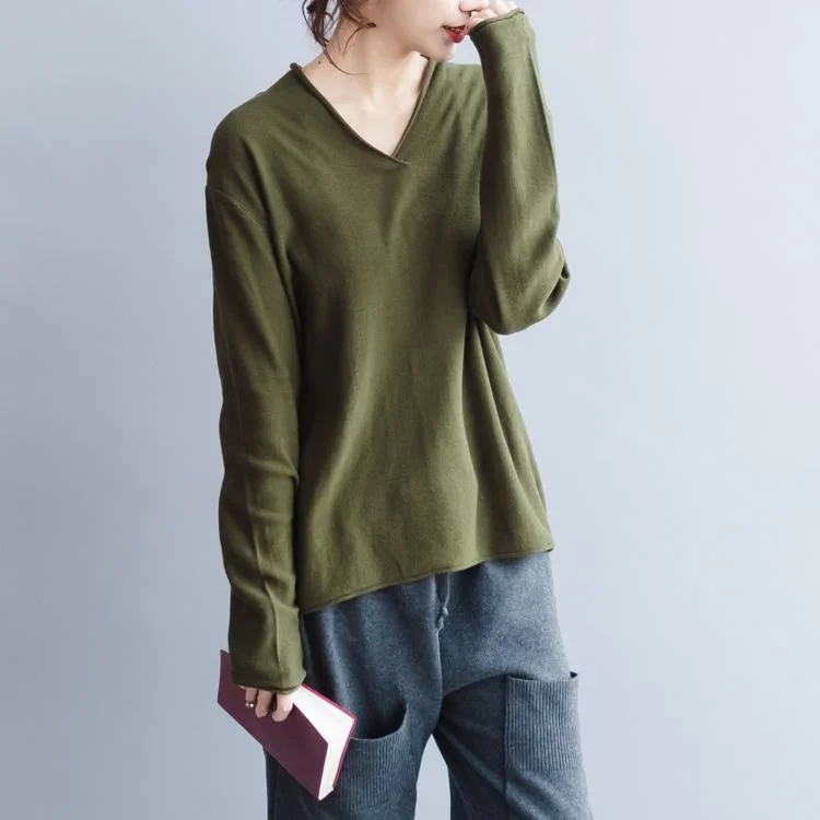 cozy army green sweater oversized v neck knit sweat tops 2018 wild shirt