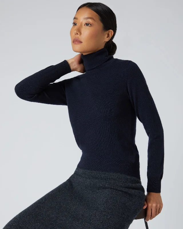 Women's Luna Roll Neck Cashmere Jumper Navy Blue