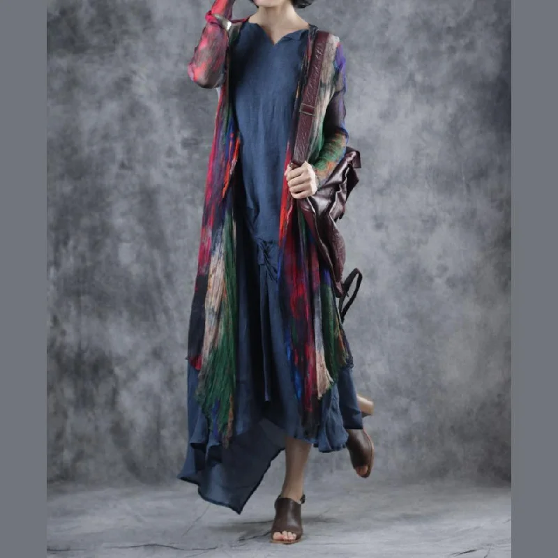 Loose multicolor silk clothes asymmetric Maxi summer cardigan