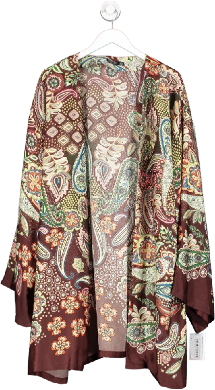 Nasty Gal Brown Paisley Print Open Kimono Top UK 24