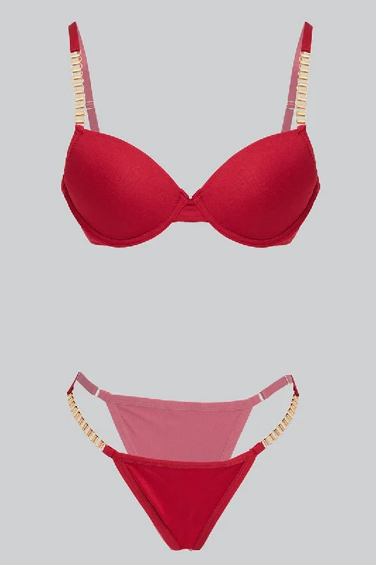 Red Chain Detail Lingerie Set